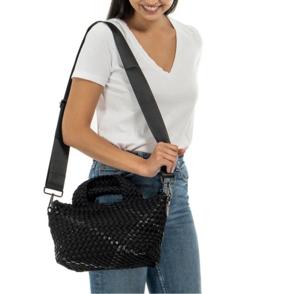 Haute Shore Woven Small Tote Purse Bag Crossbody Top Handle Geometric‎ Black - Picture 14 of 14